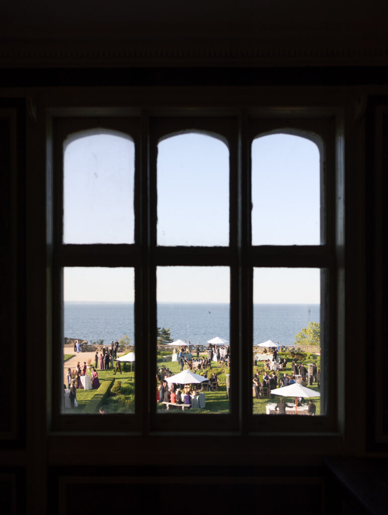 Oceanfront wedding views at Hempstead House mansion overlooking the Long Island Sound.