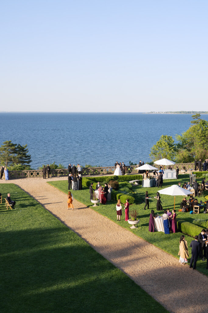Oceanfront wedding views at Hempstead House mansion overlooking the Long Island Sound.