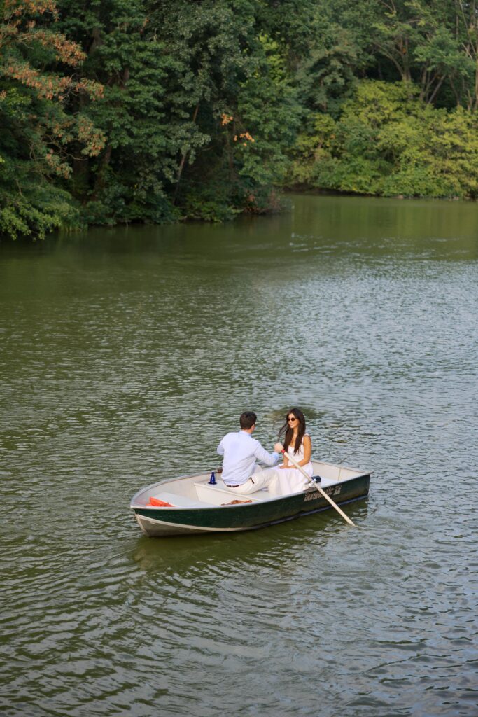 Central Park Engagement Photos in a Rowboat at the Boat House