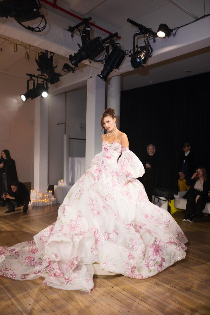 Galia Lahav couture ballgown with dramatic floral train at New York Bridal Fashion Week 2025